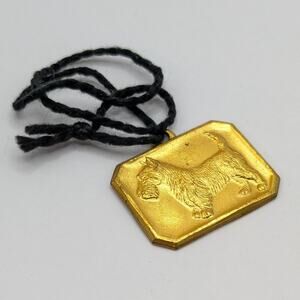 Vintage Genuine Rothmoor Coats Scottie Dog Gold Tone Metal Tag Pendant Charm